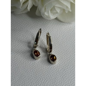 925 Sterling Silver Hessonite Earrings Length 1 Inch