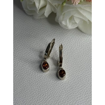 925 Sterling Silver Hessonite Earrings Length 1 Inch