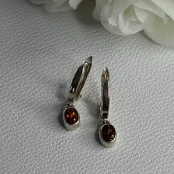 925 Sterling Silver Hessonite Earrings Length 1 Inch