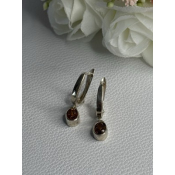 925 Sterling Silver Hessonite Earrings Length 1 Inch