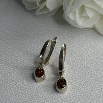 925 Sterling Silver Hessonite Earrings Length 1 Inch