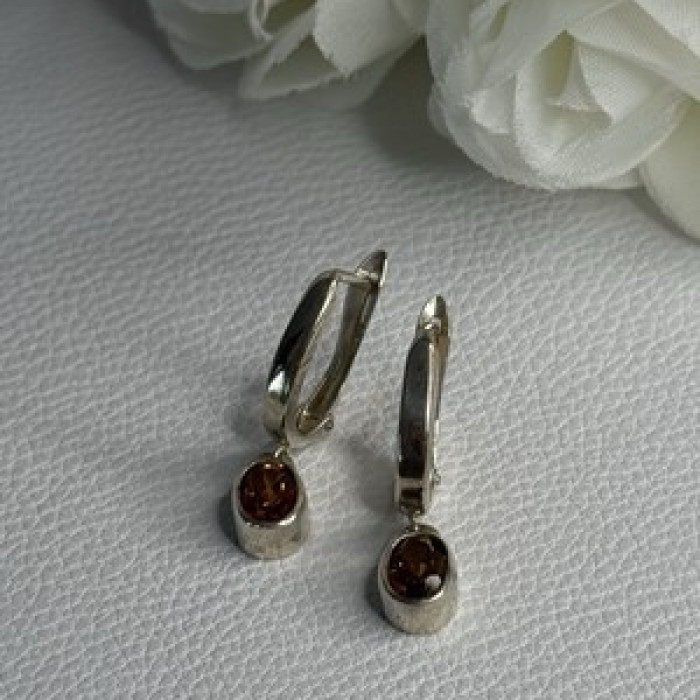 925 Sterling Silver Hessonite Earrings Length 1 Inch
