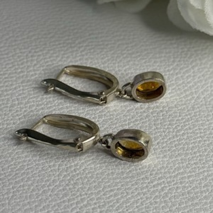 925 Sterling Silver Hessonite Earrings Length 1 Inch