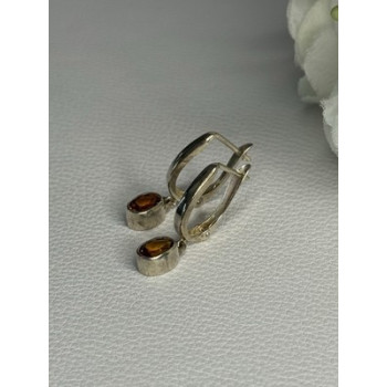 925 Sterling Silver Hessonite Earrings Length 1 Inch