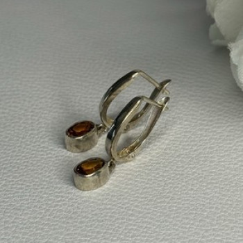 925 Sterling Silver Hessonite Earrings Length 1 Inch