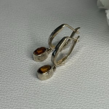 925 Sterling Silver Hessonite Earrings Length 1 Inch