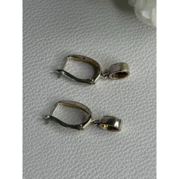 925 Sterling Silver Hessonite Earrings Length 1 Inch