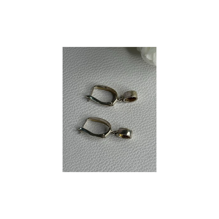 925 Sterling Silver Hessonite Earrings Length 1 Inch