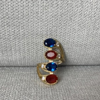 925 Sterling Silver Gold Plated Alpanite & CZ Ring Size 6.5