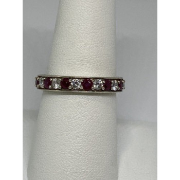 925 Sterling Silver Ring With Ruby & CZ Size 8
