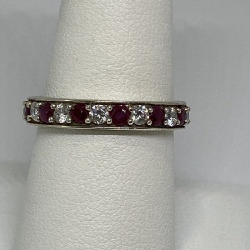 925 Sterling Silver Ruby & CZ Ring Size 8