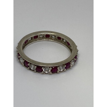 925 Sterling Silver Ring With Ruby & CZ Size 8