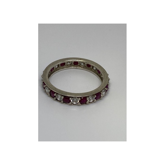 925 Sterling Silver Ring With Ruby & CZ Size 8