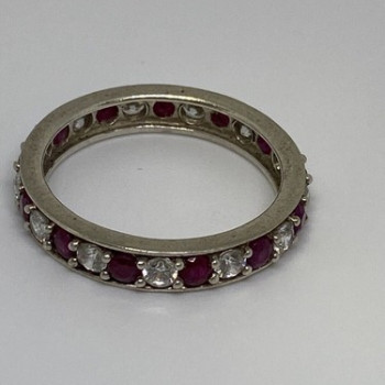925 Sterling Silver Ruby & CZ Ring Size 8
