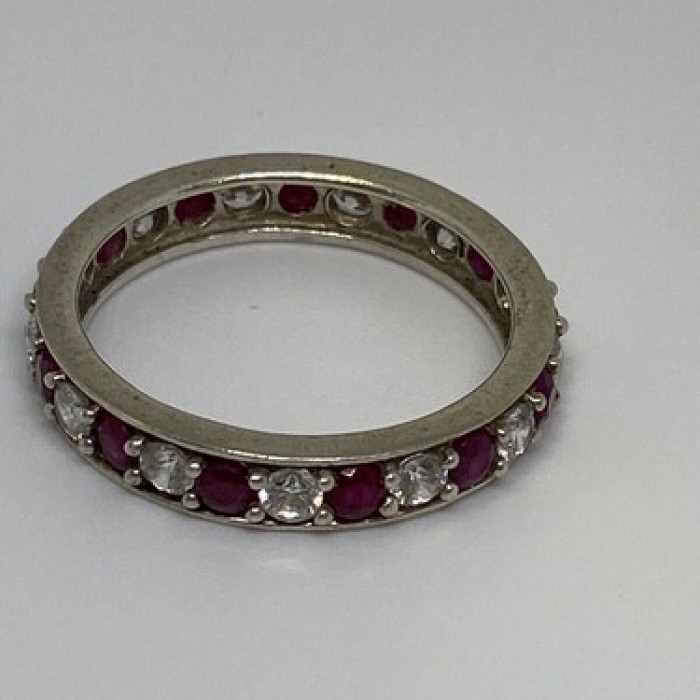 925 Sterling Silver Ruby & CZ Ring Size 8
