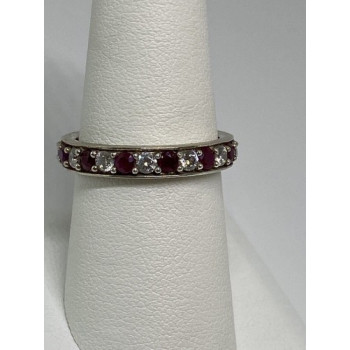 925 Sterling Silver Ring With Ruby & CZ Size 8