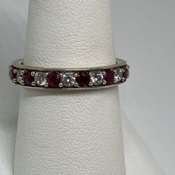 925 Sterling Silver Ruby & CZ Ring Size 8