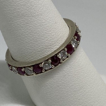 925 Sterling Silver Ruby & CZ Ring Size 8