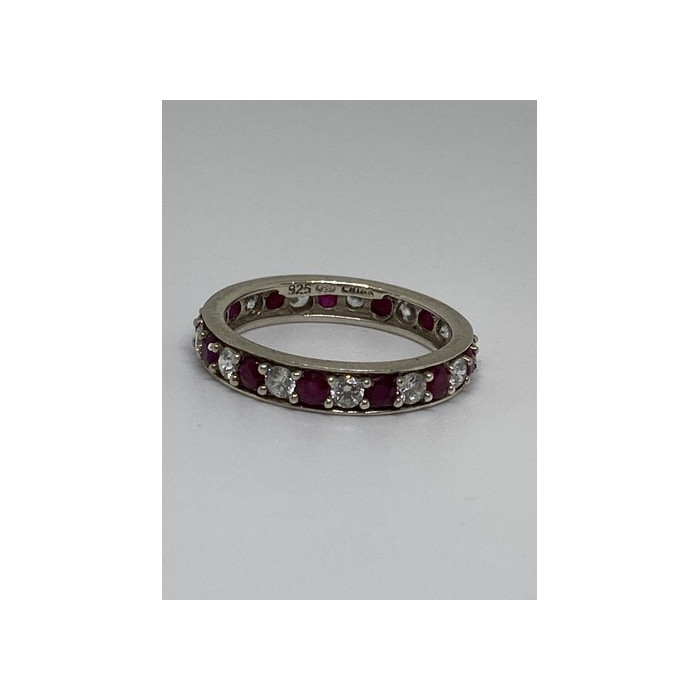 925 Sterling Silver Ring With Ruby & CZ Size 8