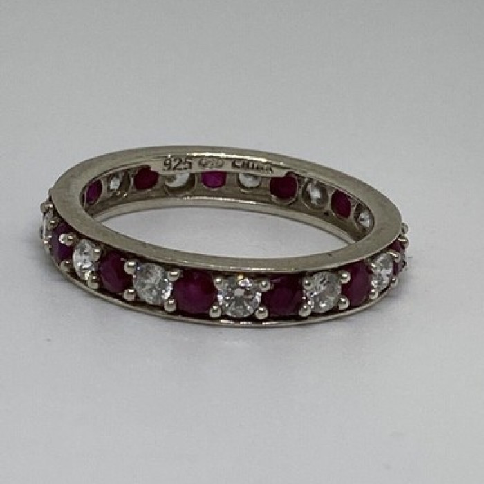 925 Sterling Silver Ruby & CZ Ring Size 8