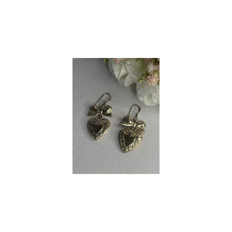 Vintage 925 Sterling Silver Heart Earrings Length 1.70 Inch