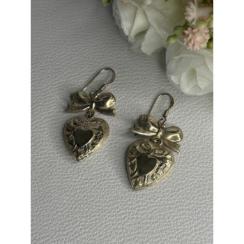 Vintage 925 Sterling Silver Heart Earrings Length 1.70 Inch