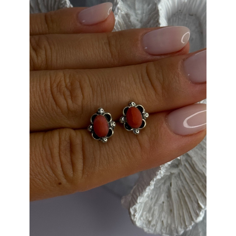 925 Sterling Silver Carnelian Stud Earrings Length 0.40 Inch