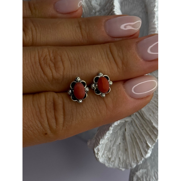 925 Sterling Silver Carnelian Stud Earrings Length 0.40 Inch