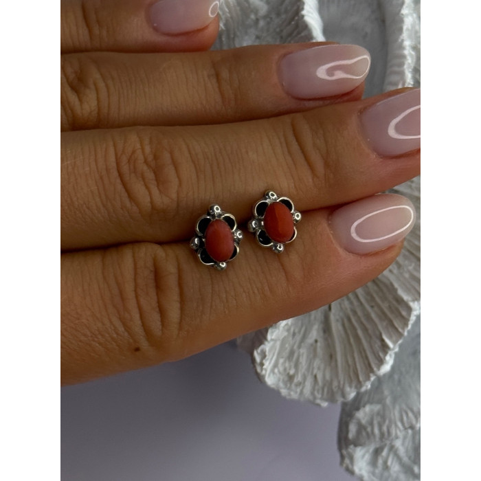 925 Sterling Silver Carnelian Stud Earrings Length 0.40 Inch