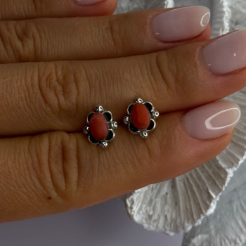 925 Sterling Silver Carnelian Stud Earrings Length 0.40 Inch