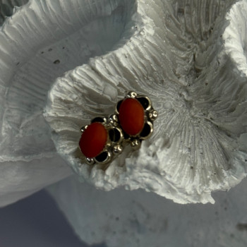 925 Sterling Silver Carnelian Stud Earrings Length 0.40 Inch