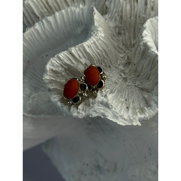 925 Sterling Silver Carnelian Stud Earrings Length 0.40 Inch