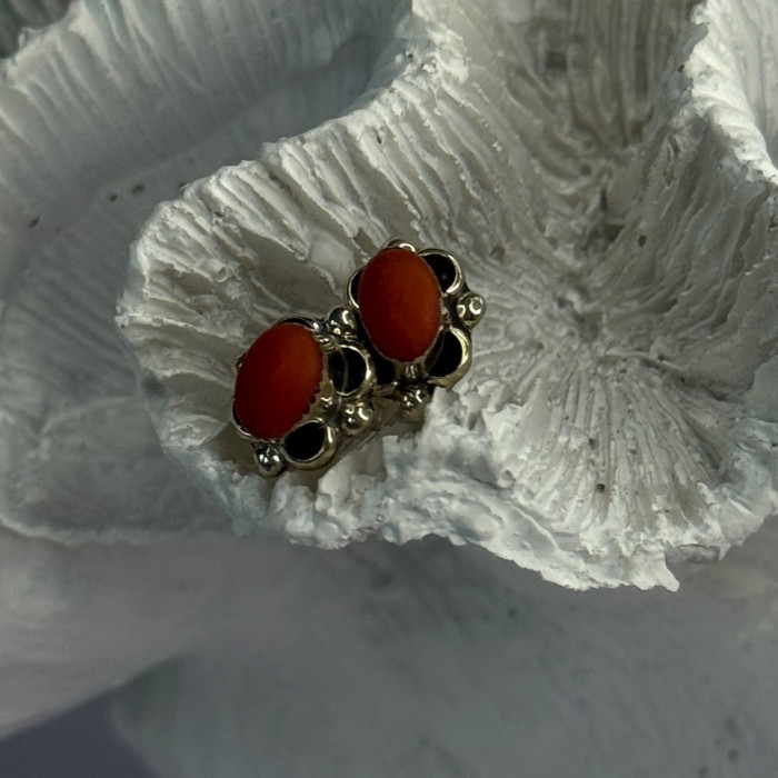 925 Sterling Silver Carnelian Stud Earrings Length 0.40 Inch