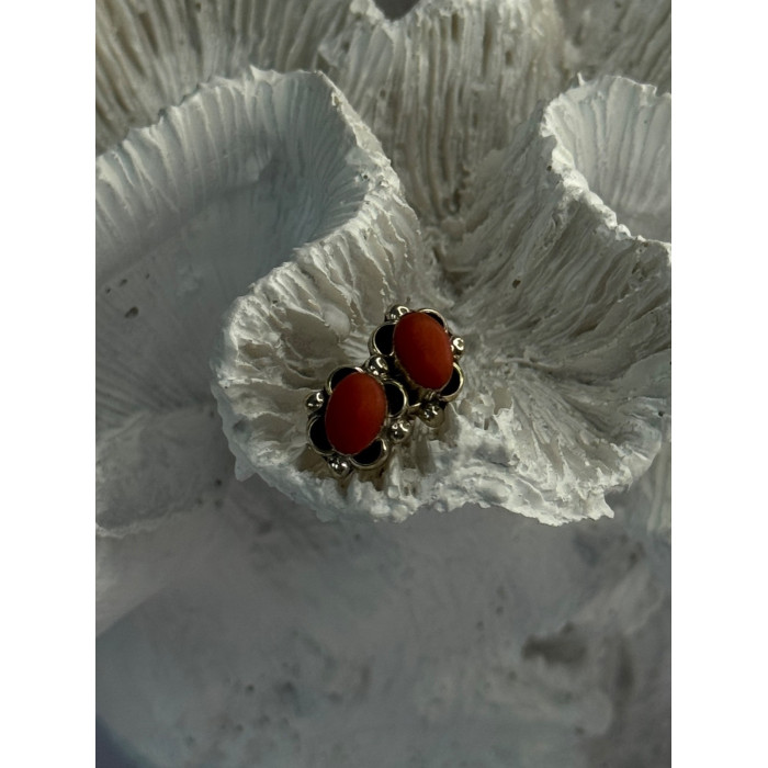 925 Sterling Silver Carnelian Stud Earrings Length 0.40 Inch