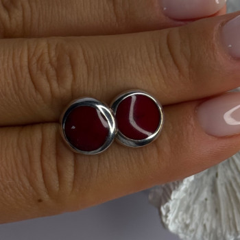 925 Sterling Silver Carnelian Round Stud Earrings Length 0.50 Inch