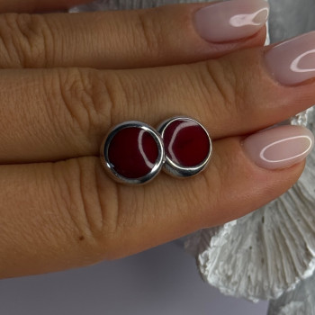 925 Sterling Silver Carnelian Round Stud Earrings Length 0.50 Inch
