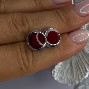 925 Sterling Silver Carnelian Round Stud Earrings Length 0.50 Inch