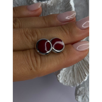 925 Sterling Silver Carnelian Round Stud Earrings Length 0.50 Inch