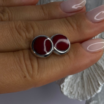 925 Sterling Silver Carnelian Round Stud Earrings Length 0.50 Inch