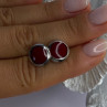 925 Sterling Silver Carnelian Round Stud Earrings Length 0.50 Inch
