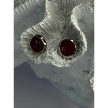 925 Sterling Silver Carnelian Round Stud Earrings Length 0.50 Inch