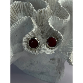 925 Sterling Silver Carnelian Round Stud Earrings Length 0.50 Inch