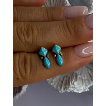 925 Sterling Silver Turquoise Earrings Length 0.50 Inch