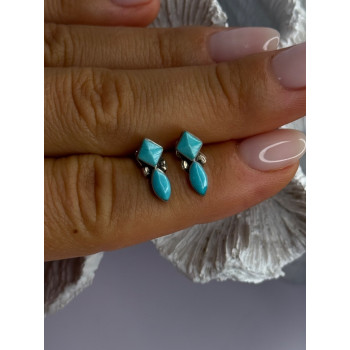 925 Sterling Silver Turquoise Earrings Length 0.50 Inch