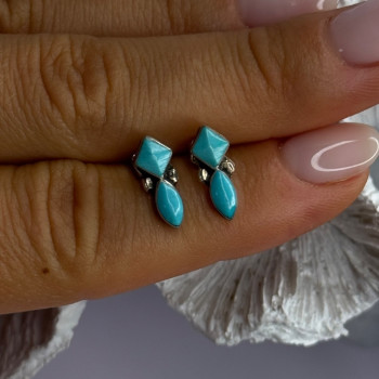 925 Sterling Silver Turquoise Earrings Length 0.50 Inch