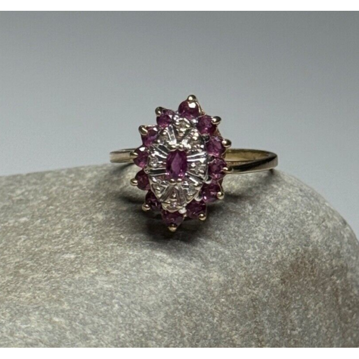 10K YELLOW GOLD RUBIES & DIAMONDS RING SIZE 6.5