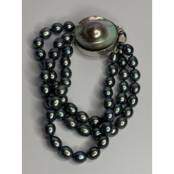 925 STERLING SILVER UNIQUE BRACELET FRESHWATER PEARLS LENGHT 8 INCH