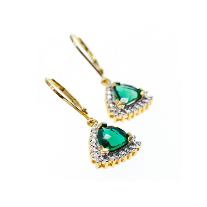 925 Sterling Silver Gold Plated Emerald Earrings