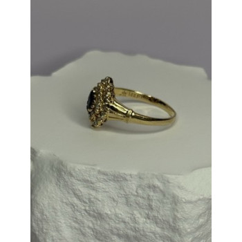 14K YELLOW GOLD SAPPHIRE & DIAMONDS RING SIZE 9