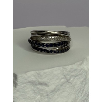14K WHITE GOLD SAPPHIRE & DIAMONDS RING SIZE 8